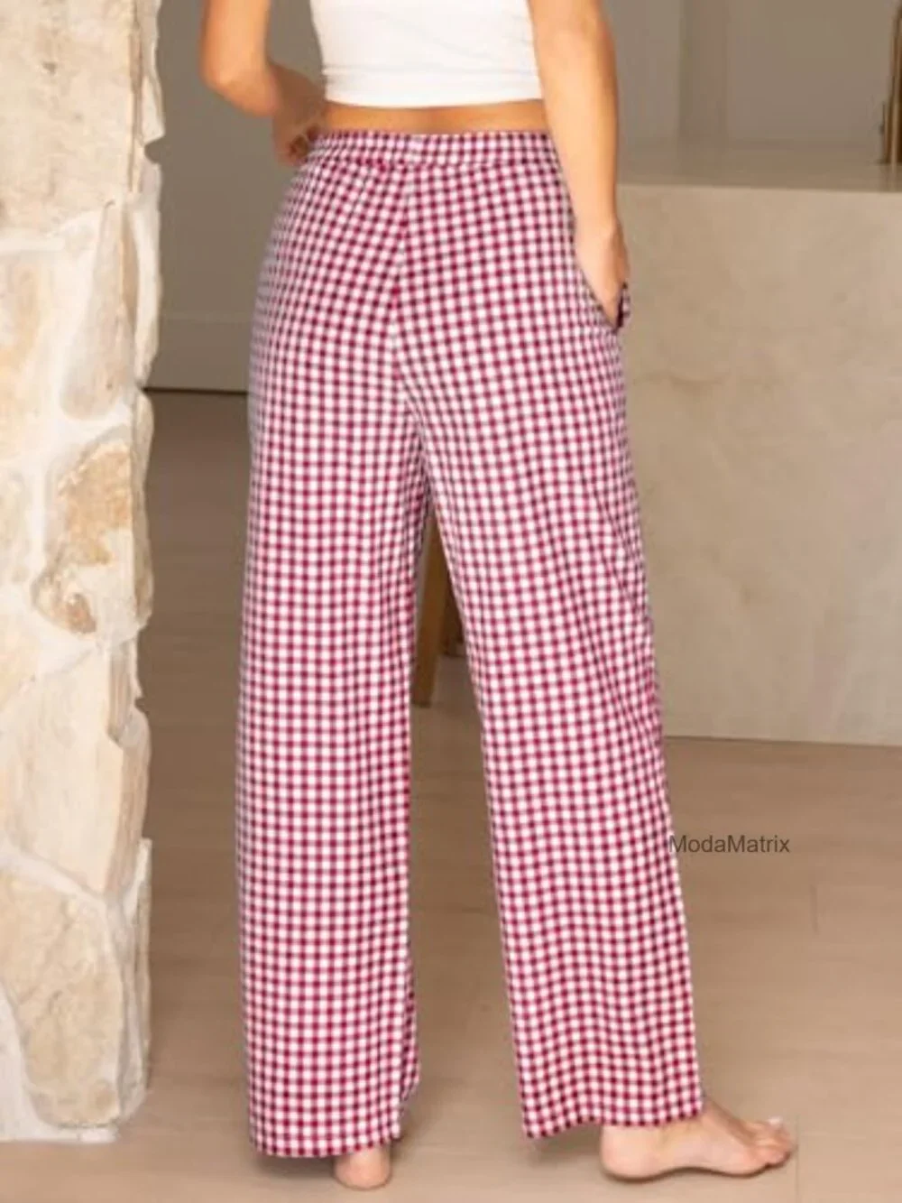 Women's Gingham Lounge Pajama Pants with Pockets - Relaxed Fit